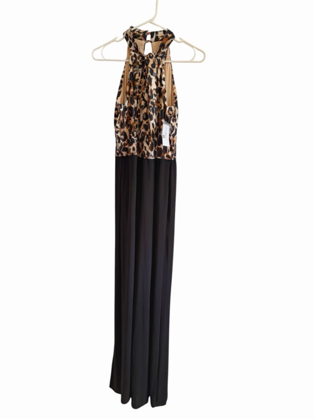 Leopard Halter Jumpsuit in Black and Tan